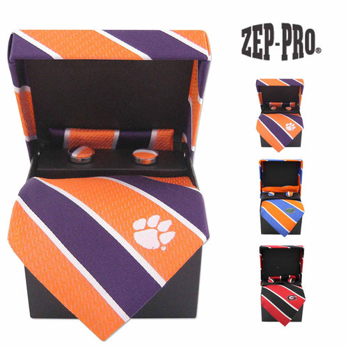 ZEP-PRO Mens NCAA Neck Tie, Pocket Square, Cuff Links Gift Box Set