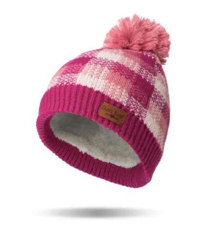 Britt's Knits Womens Sweater Weather Plaid Pom Beanie Hat