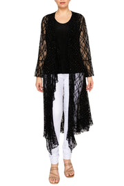 Origami Womens Open Front Long Lace Duster Cardigan, Black