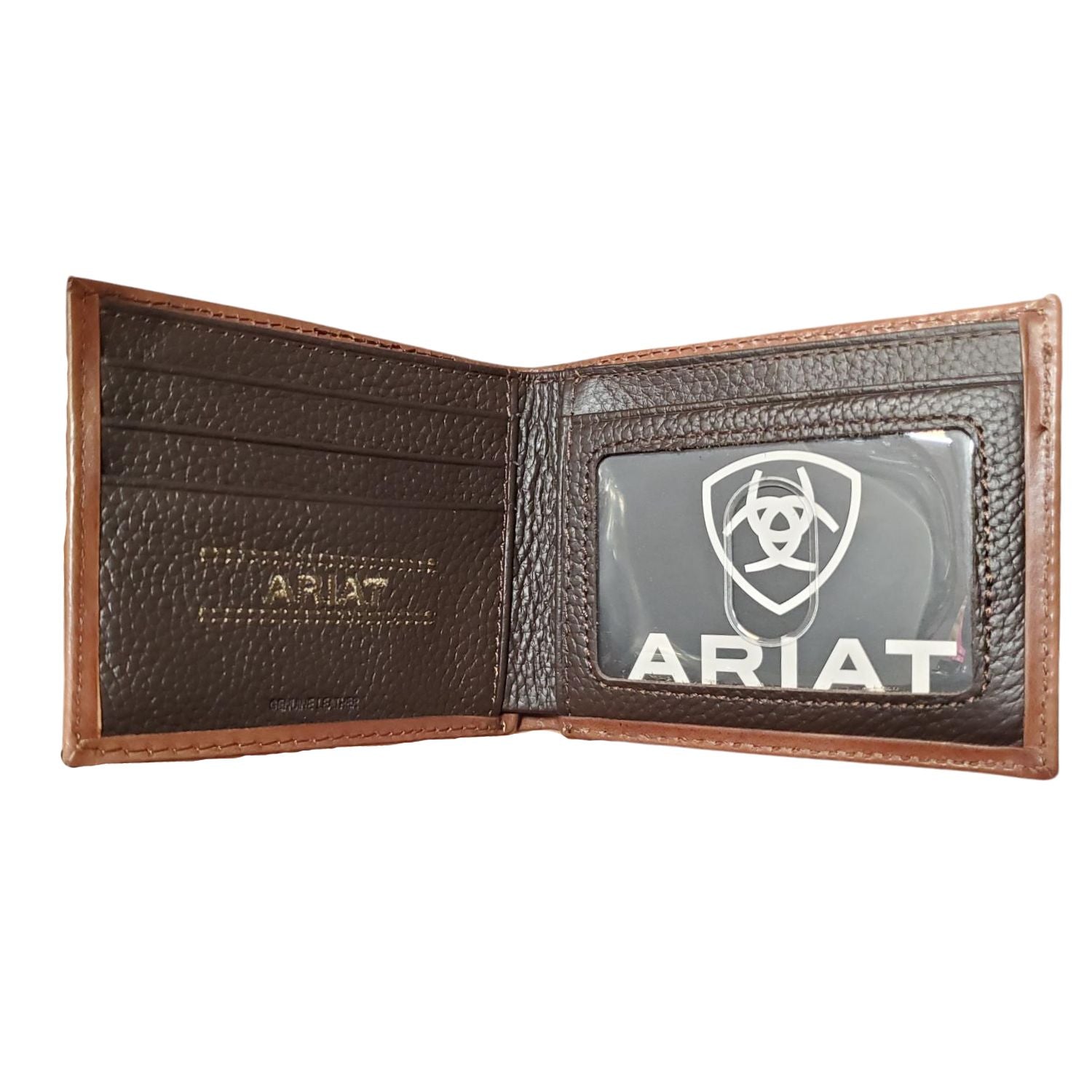 Ariat Mens Tonal Brown Floral Inlay Leather Bifold Wallet