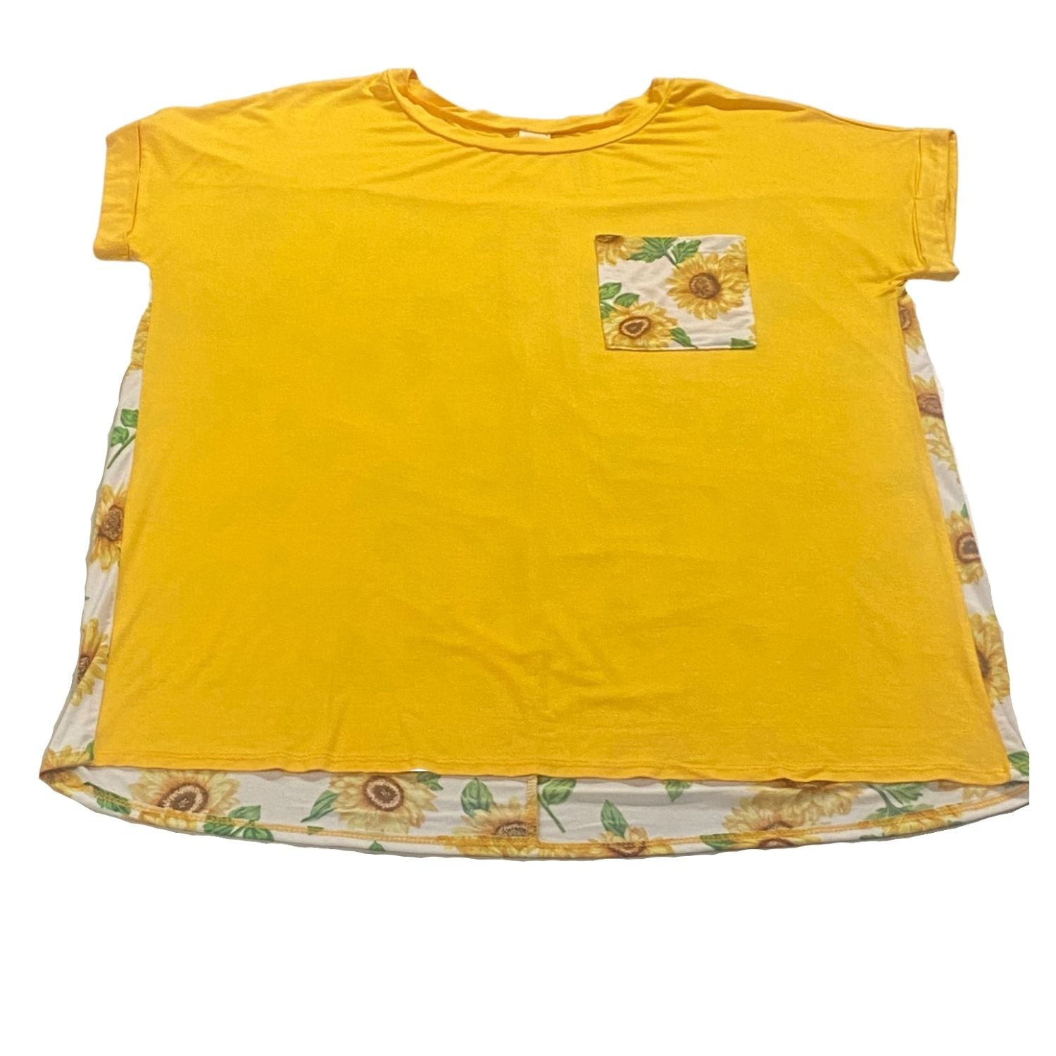 HoneyMe Womens Sunflower Print Rolled Short Sleeve Top