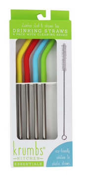 Krumbs Kitchen Essentials Stainless Steel Drinking Straws - 4-Pack