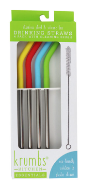 Krumbs Kitchen Essentials Stainless Steel Drinking Straws - 4-Pack