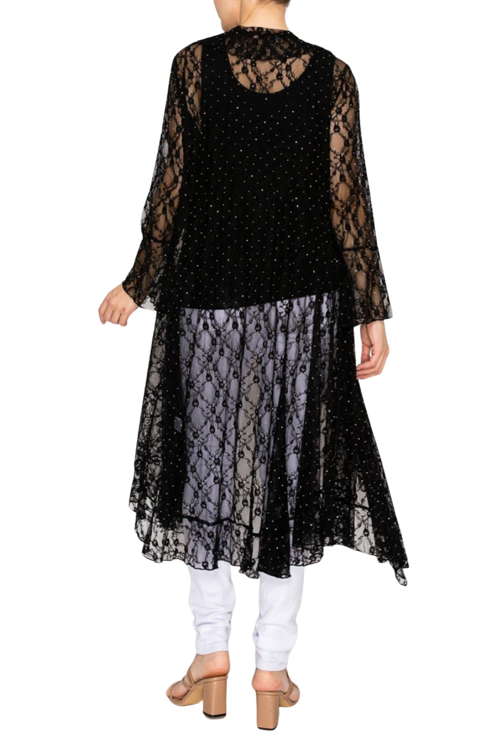 Origami Womens Open Front Long Lace Duster Cardigan, Black