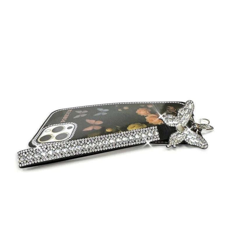 Jacqueline Kent Wings of the Heart Butterfly Crystal Phone Wrist Strap- Silver