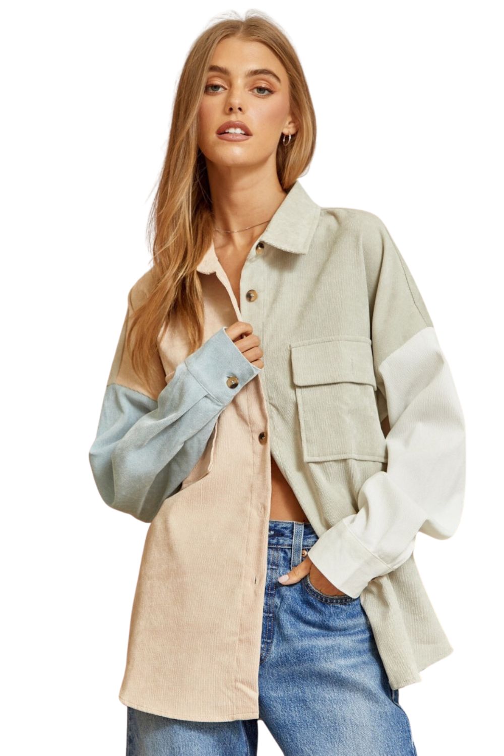 Andree by Unit Womens Colorblock Button Front Jacket