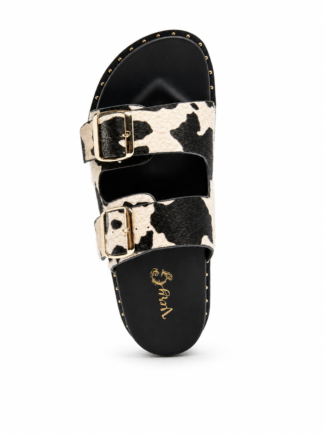 Very G Alma Women's Studded Double Buckle Slide Sandals, Black