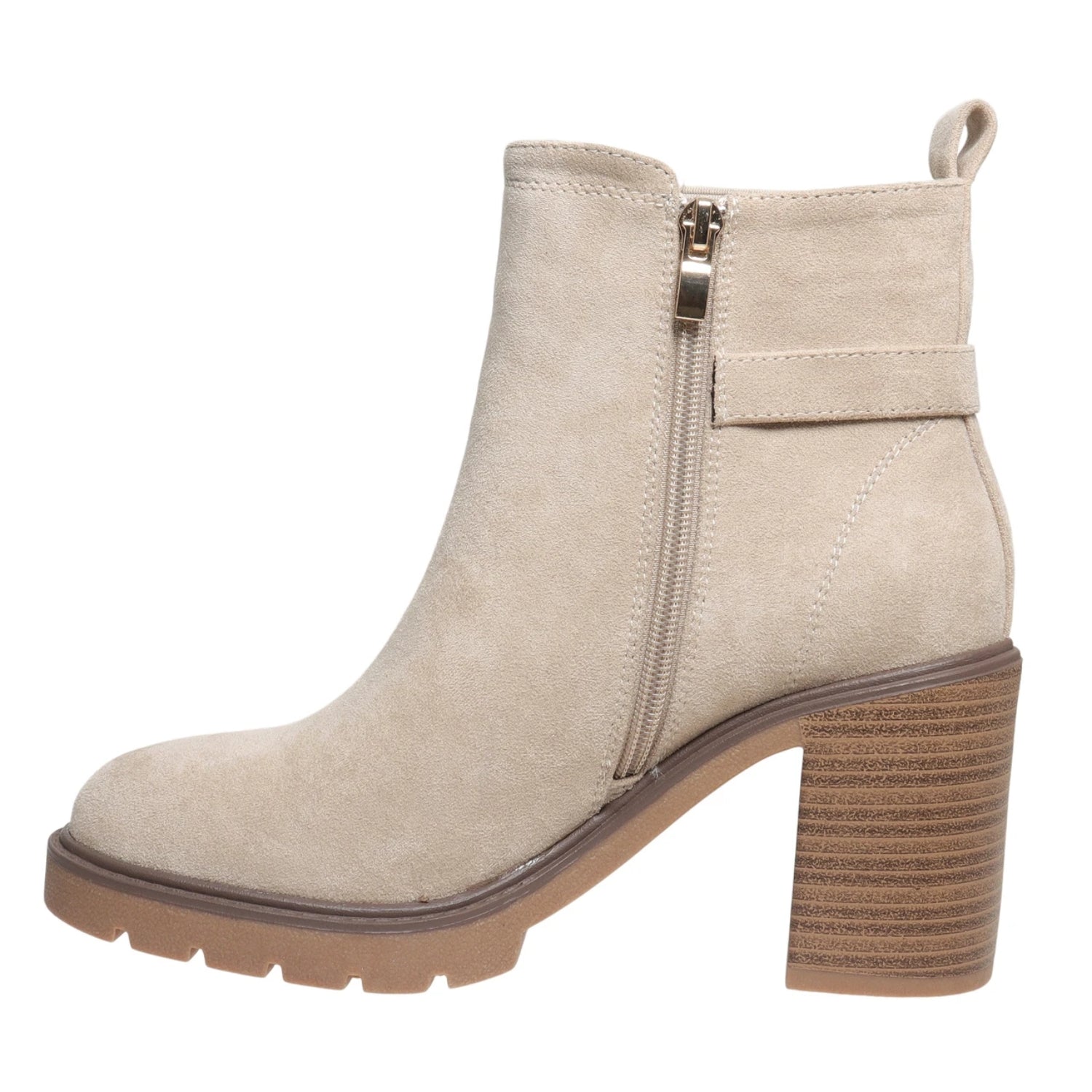 Pierre Dumas Rapid-5 Women's Buckle Detail Chunky Heel Ankle Boots, Sand