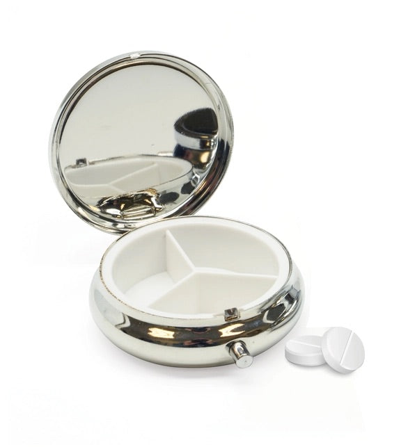Wellness Keeper Mens Pocket-Sized Silver-Tone Pill Case