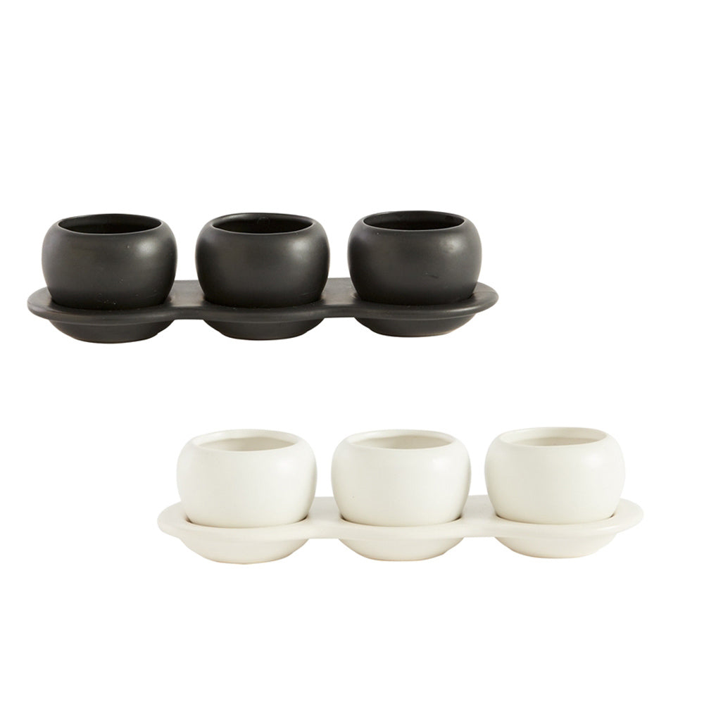 Accent Decor Trio of Rounded Pots, 3 Planters on Tray, Succulents Cactus, 'Otto'