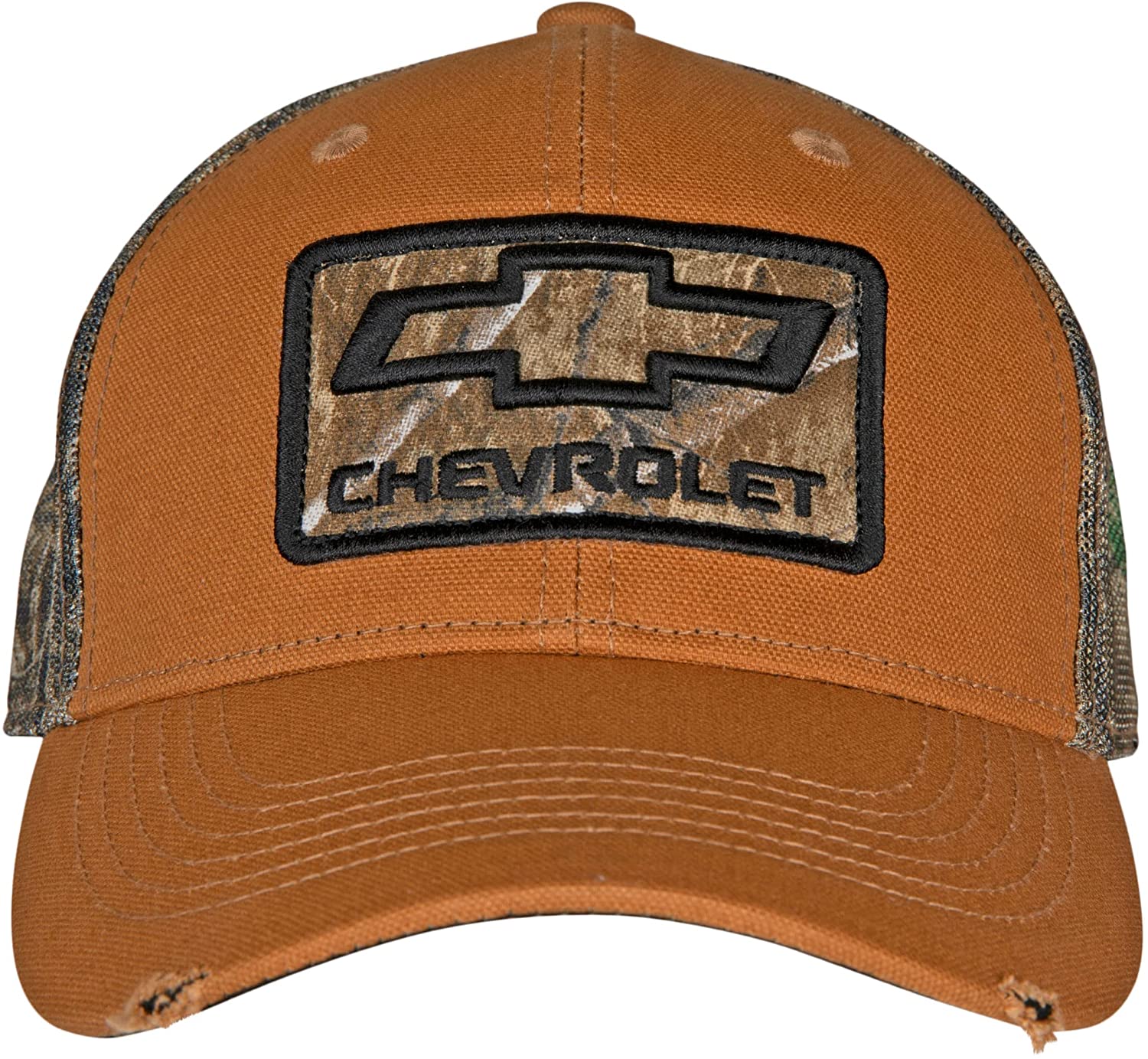 Mens Chevrolet Logo Worn Camo Pre-Curved Adjustable Trucker Hat Baseball Cap