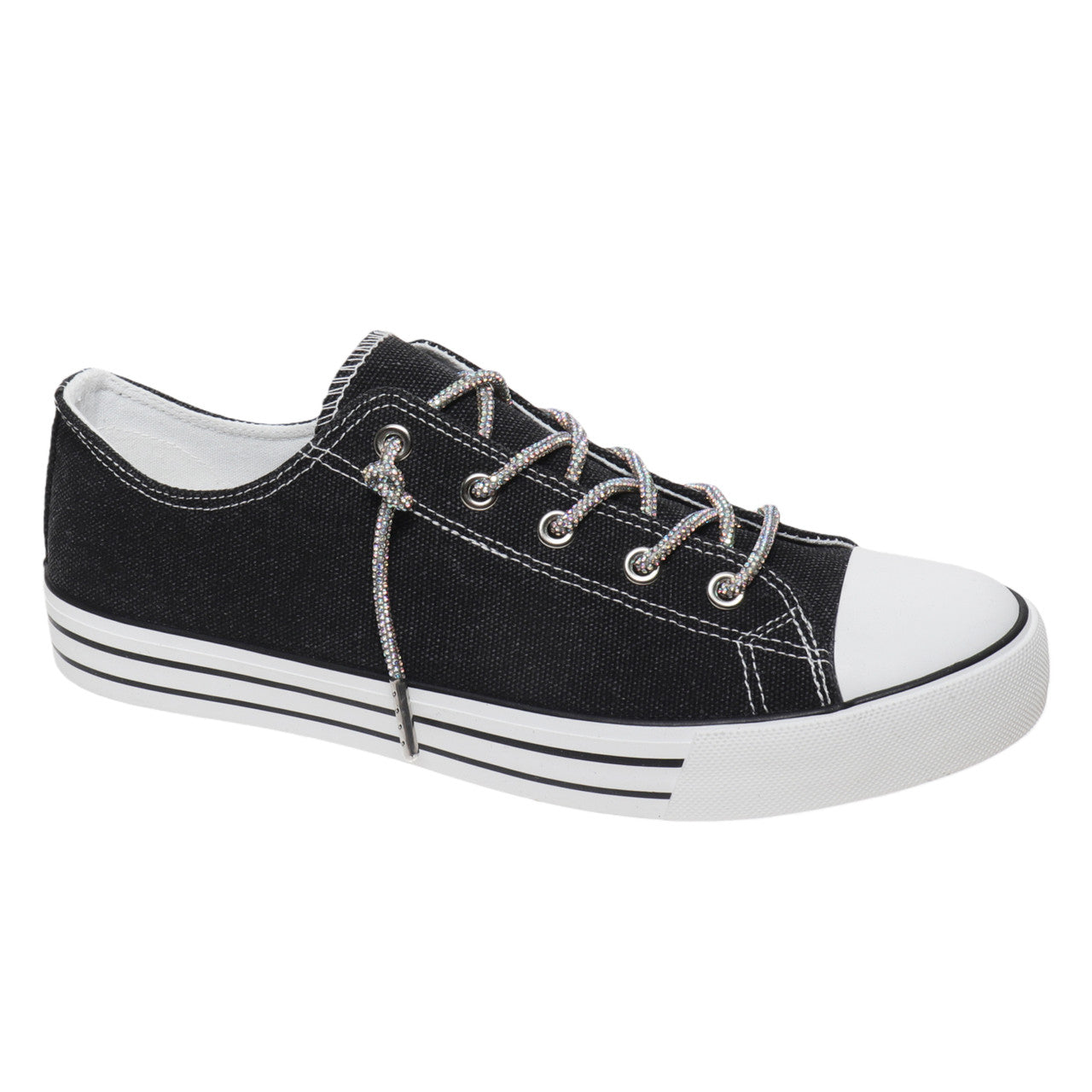 Outwoods Womens Logan 8 Canvas Low Top Sneaker with Sparkle Laces (Black)