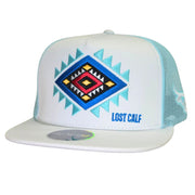 Lost Calf Mens Bullseye Flat Bill Adjustable Snapback Cap Hat, White