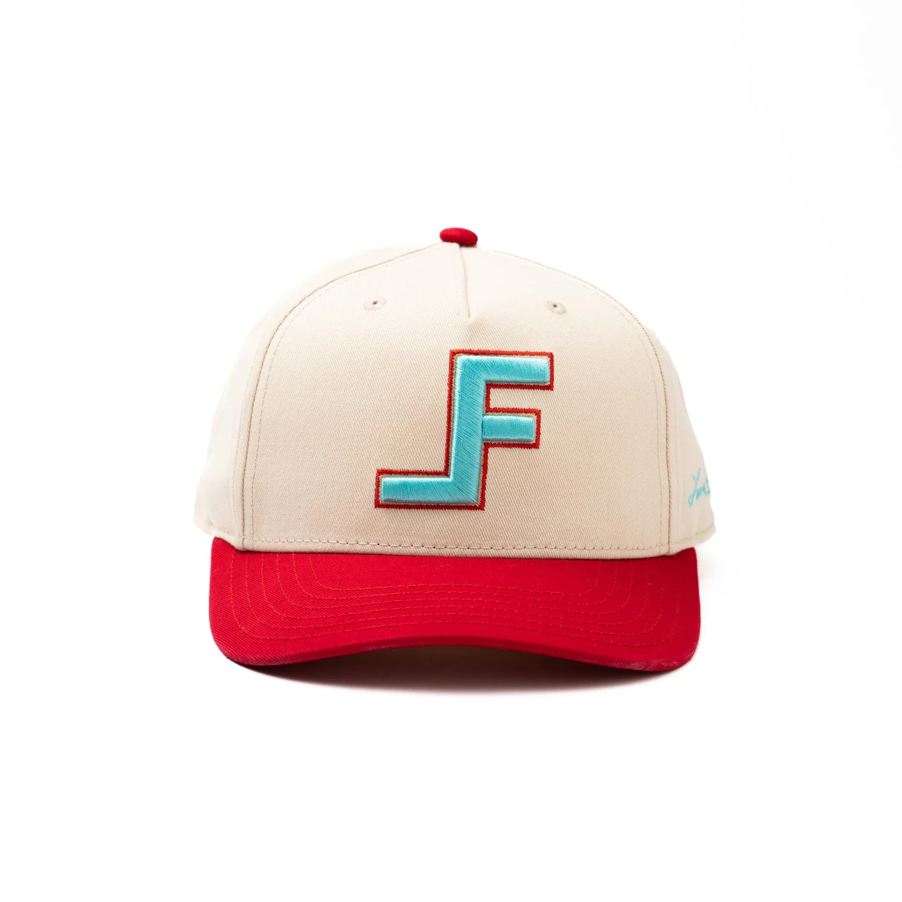 Lane Frost Flank Structured Embroidered Logo Snapback Hat- Cream/Red/Light Blue