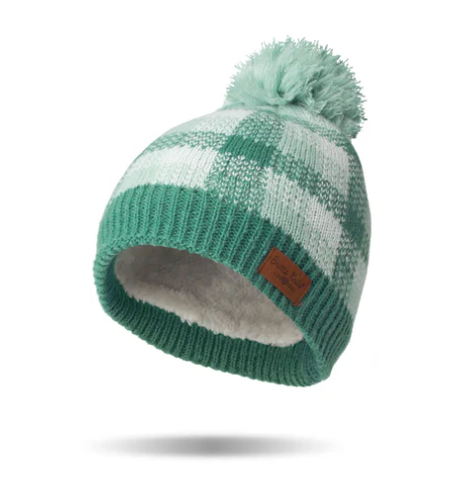 Britt's Knits Womens Sweater Weather Plaid Pom Beanie Hat