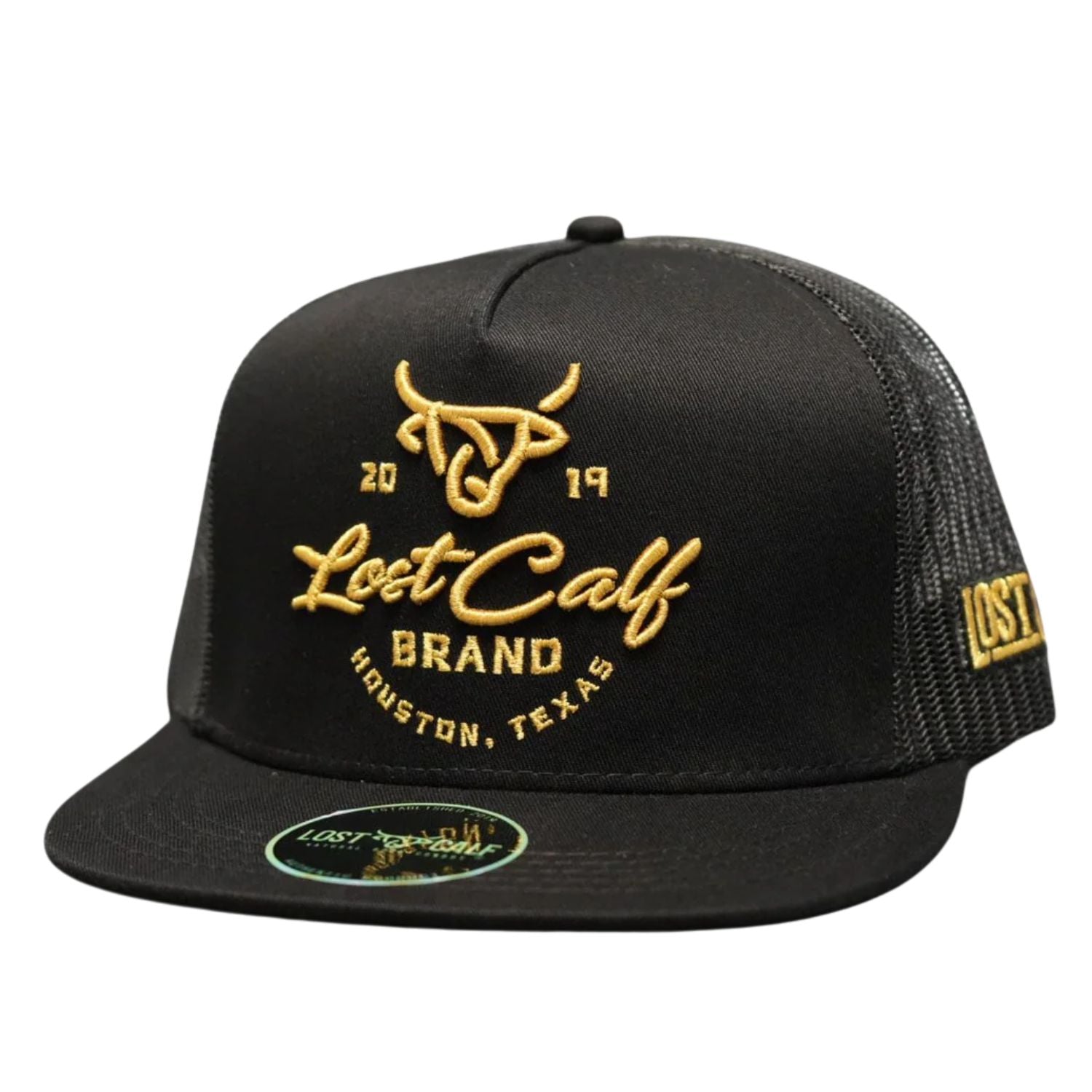 Lost Calf Mens Dusthorn Black Flat Bill Adjustable Snapback Cap Hat