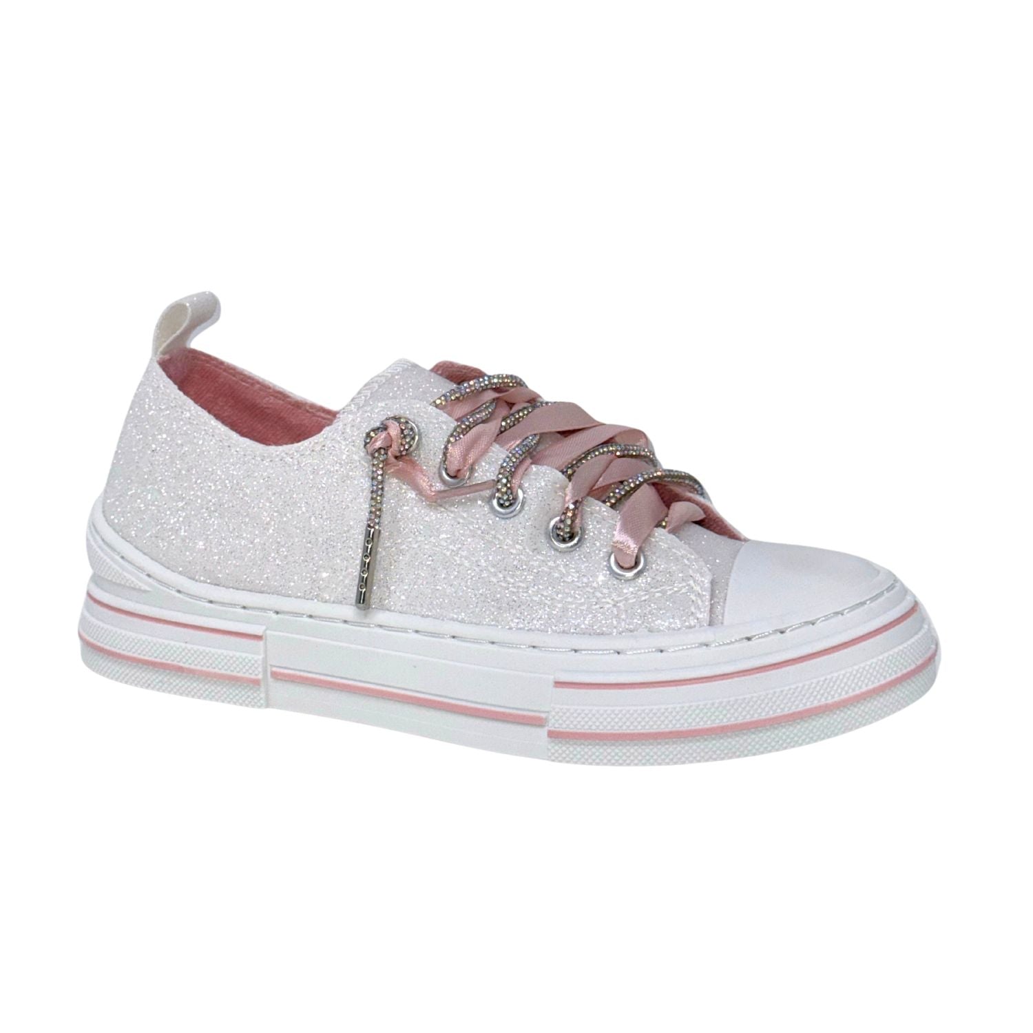 Very G Aman Mary's Version Women's Glitter Rhinestone Lace-Up Sneaker, White/Pink