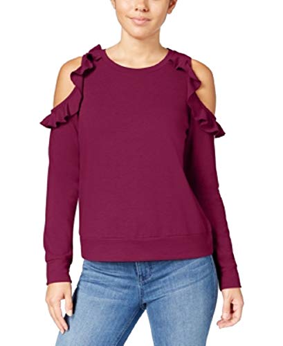 Self E Juniors' Cold-Shoulder Sweatshirt (Deep Merlot, XS)