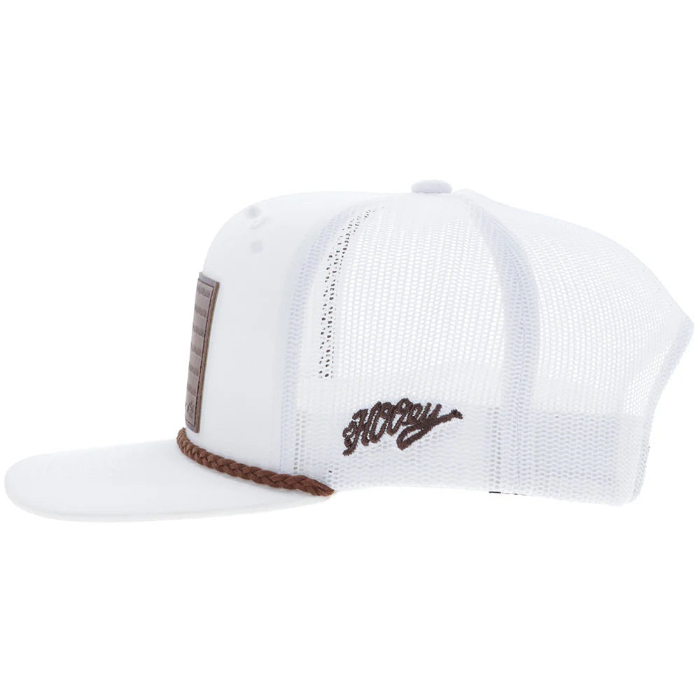 Hooey Mens Liberty Roper Adjustable Snapback Cap Hat- White With Leather Patch
