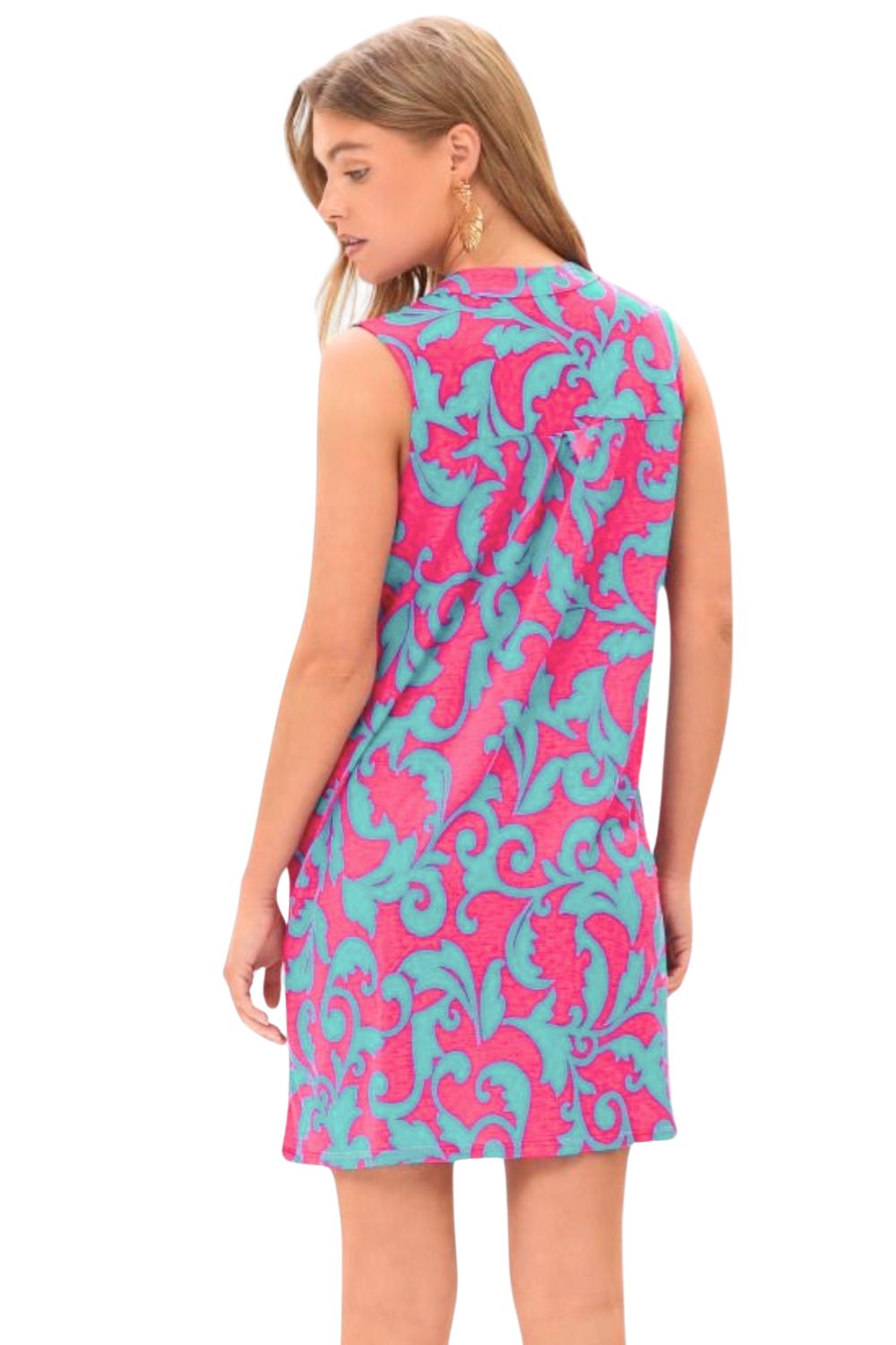 Dear Scarlett Womens Lizzy Sleeveless Relaxed Tank Dress, Magenta Teal