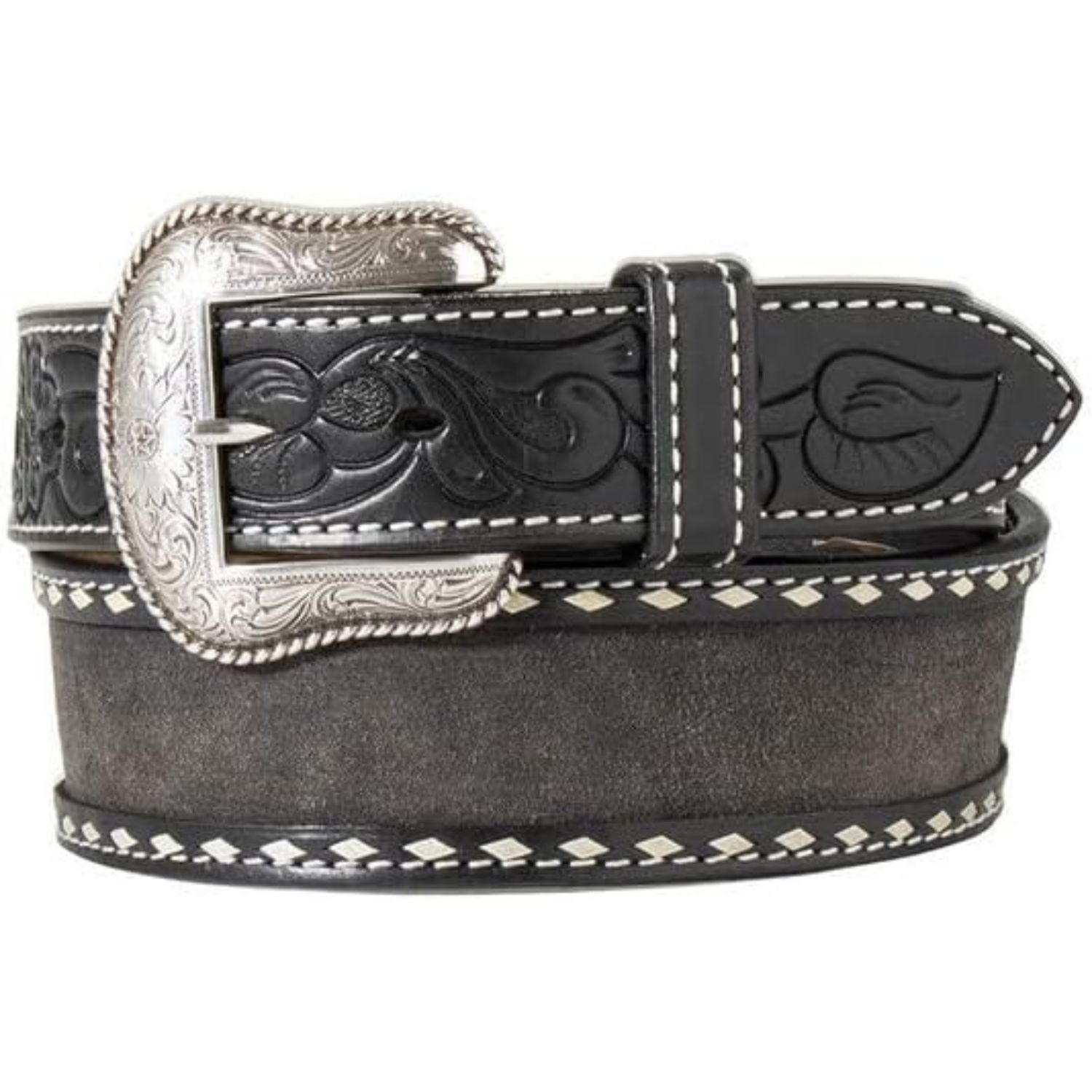 Nocona Mens Western Roughout Buck Lace Tapered Leather Belt