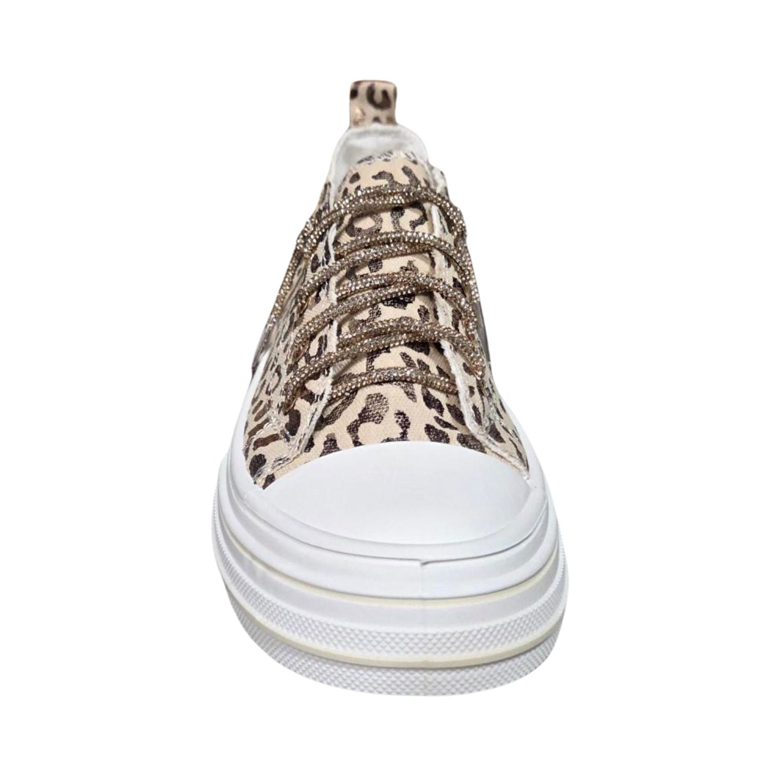 Very G Womens Aman Leopard Lace Up Canvas Sneaker, Natural