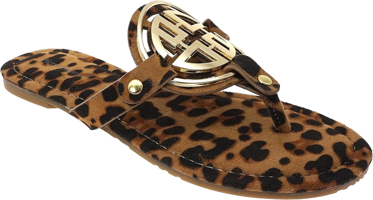 Pierre Dumas Womens Limit-24 Chic Medallion Slip On Sandals- Leopard Print