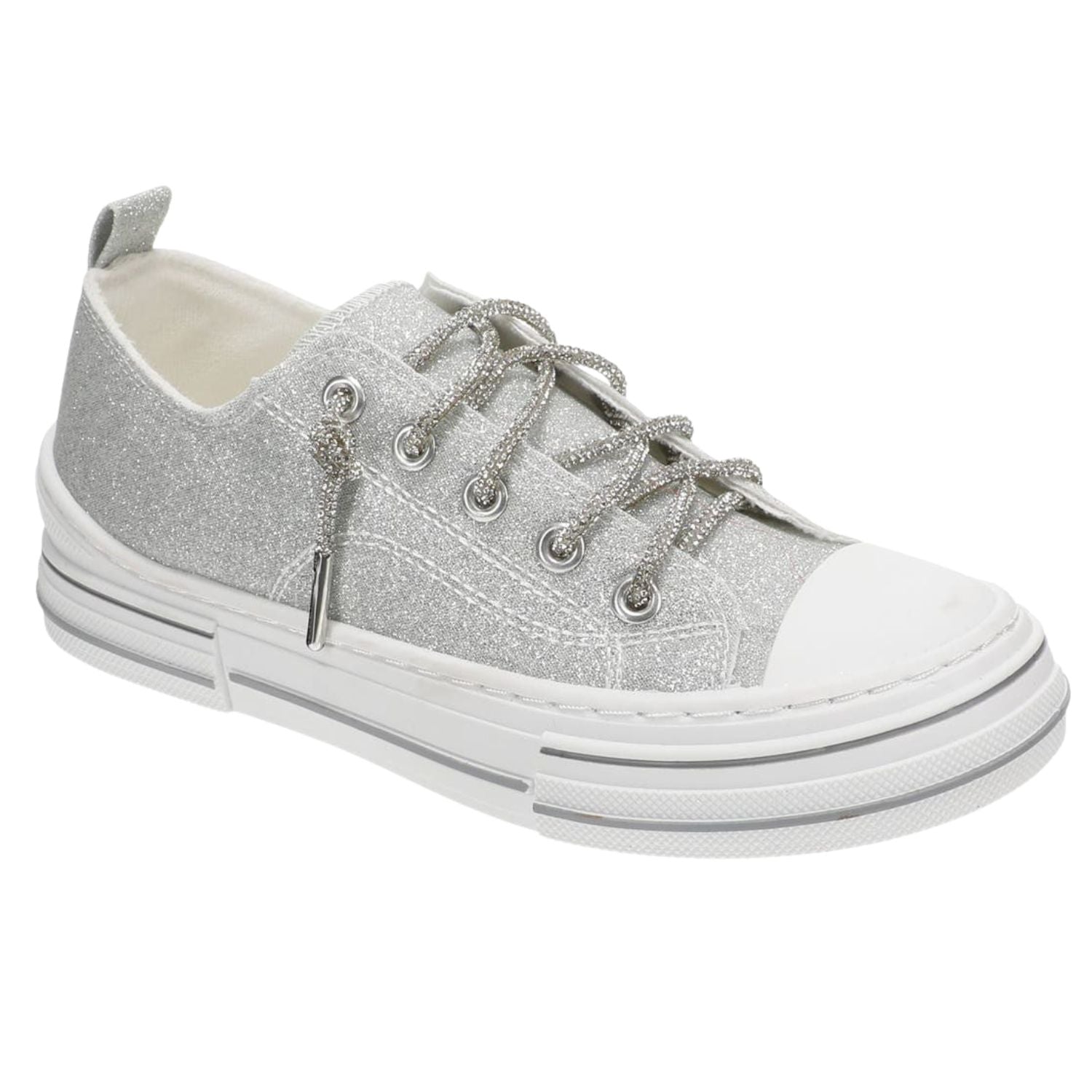Very G Womens Aman Glitter 2 Lace Up Canvas Sneaker