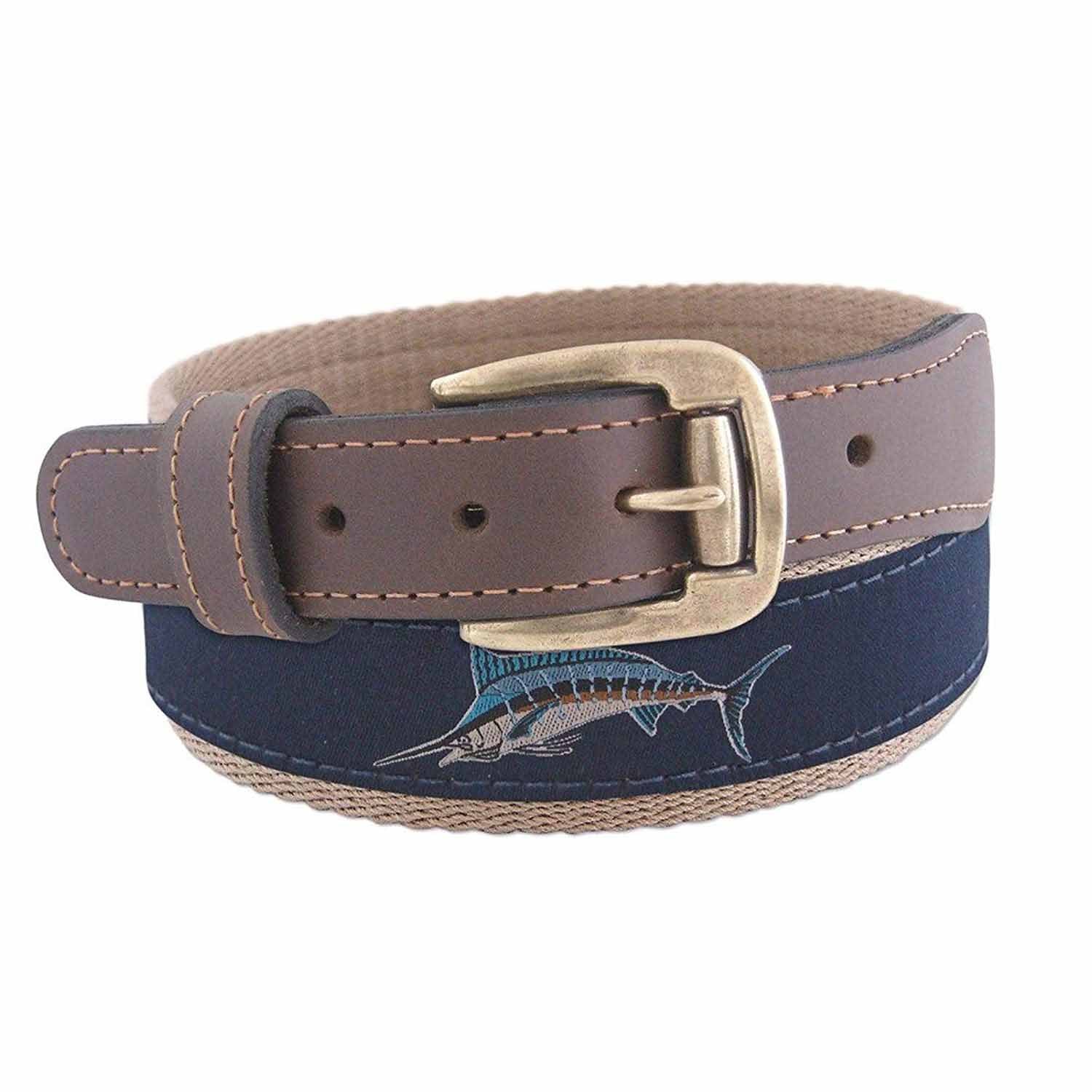 ZEP PRO Mens Action Marlin Roller Buckle Ribbon Belt, Navy