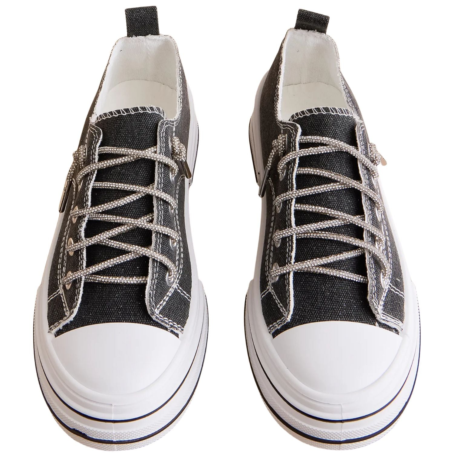 Very G Womens Aman Original Lace Up Canvas Sneaker with Sparkle Laces, Black Sparkle