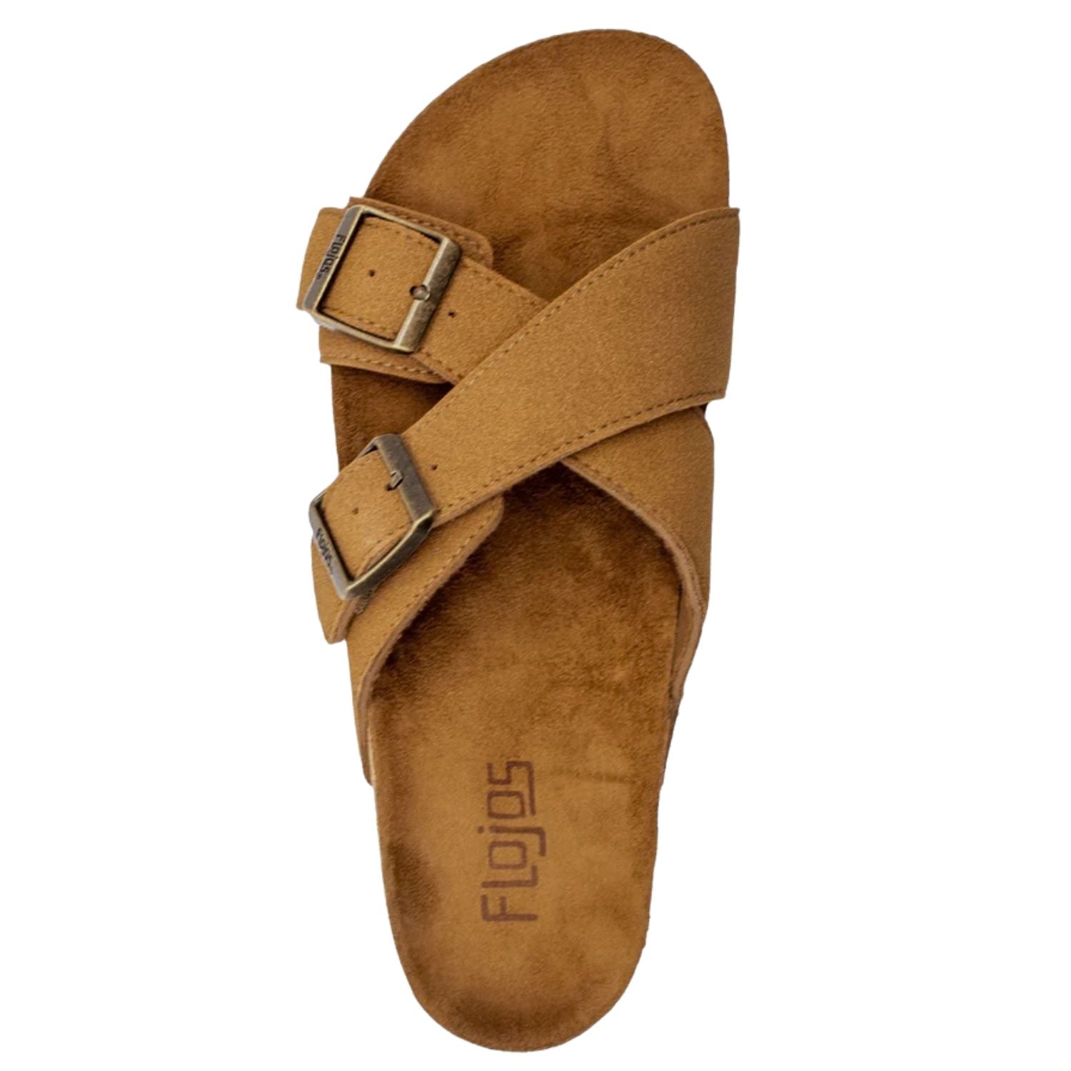 Flojos Womens Wilder Slip On Criss-Cross Straps Memory Foam Sandal, Tan