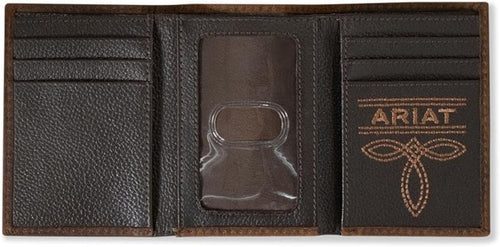 Ariat Mens Large Logo Bull Hide Leather Trifold Wallet