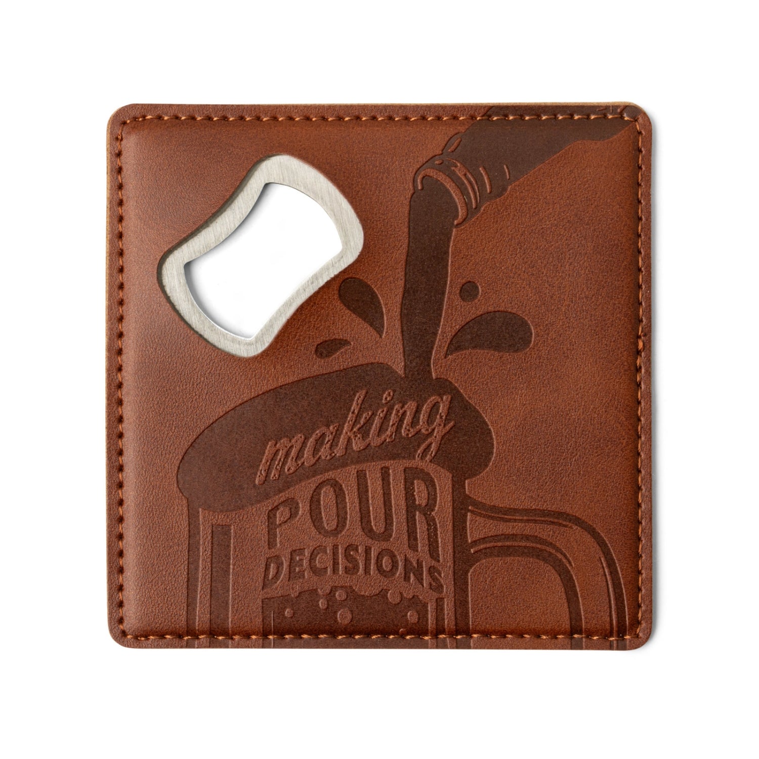 Brodeo Drive Embossed Vegan Leather Bottle Opener and Coaster