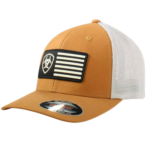 Ariat Mens Flexfit Flag Patch Snapback Cap Hat (Tan/White)