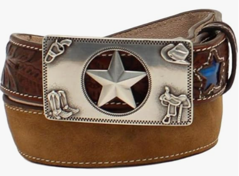 3D Belt Co. Boys M & F Western, Light Up Stars, Belt Brown Leather, 22
