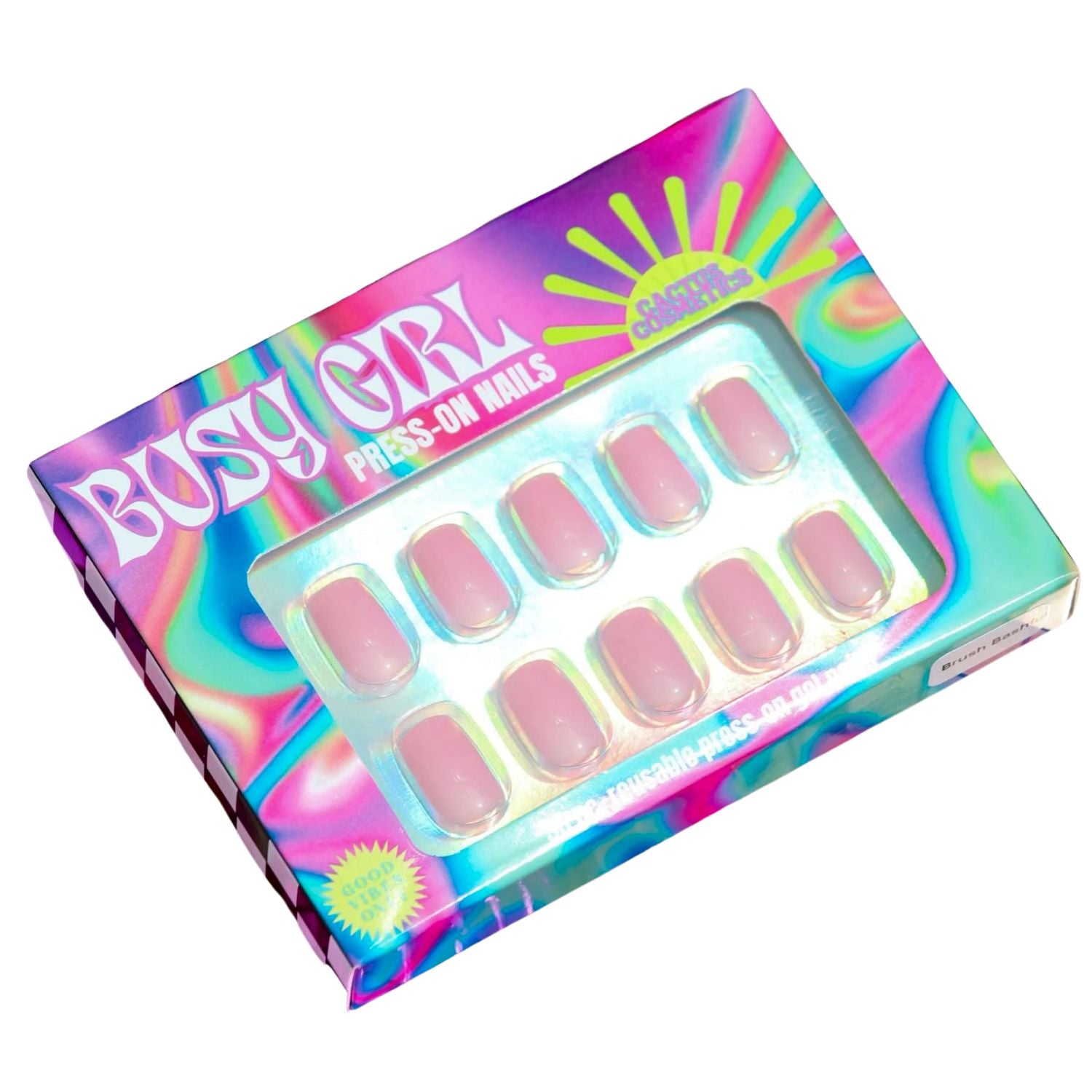 Cactus Cosmetics Busy Girl Reusable Press-On Gel Nails, 30 Piece, Brush Bashful