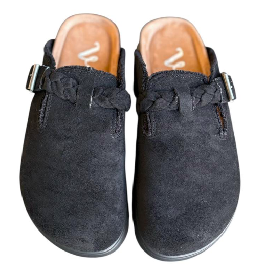 Very G Womens Cali Braided Buckle Faux Suede Mule Slip On Shoe