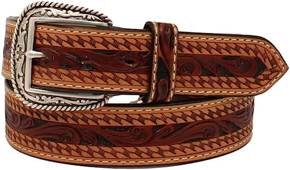 Ariat Mens Zig Zag Floral Tooled Leather Western Belt