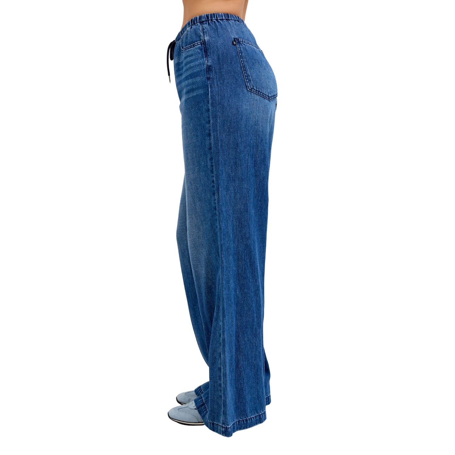 Judy Blue Women's High Waist Featherweight Drawstring Palazzo Jeans, Dark Wash