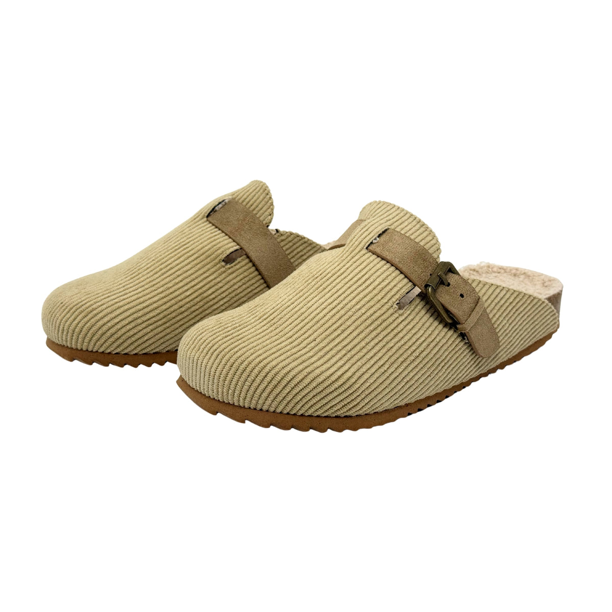Very G Women's Joanna Corduroy Buckle Detail Slip-On Clogs, Cream