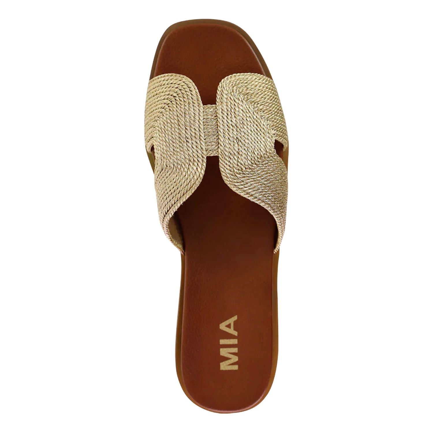 Mia Womens Dia Slip On Sandal, Soft Gold Woven