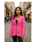 She + Sky Womens Oversized Faded Faux Leather Blazer Jacket