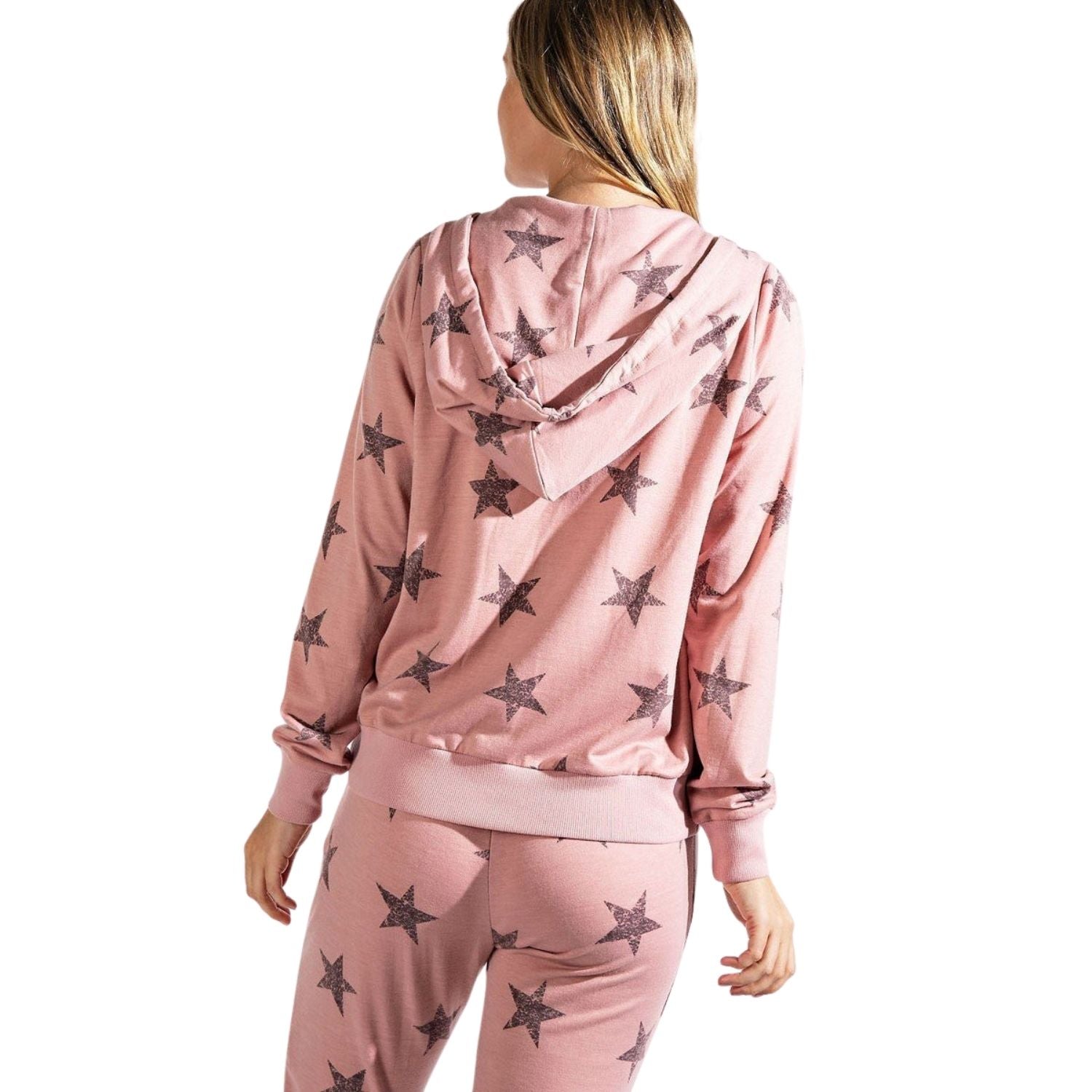 Rae Mode Womens French Terry Star Print Hooded Zip Front Jacket