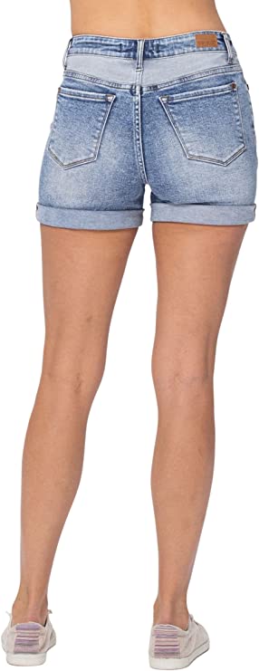 Judy Blue Womens High Waist Two Tone Yoke Denim Shorts