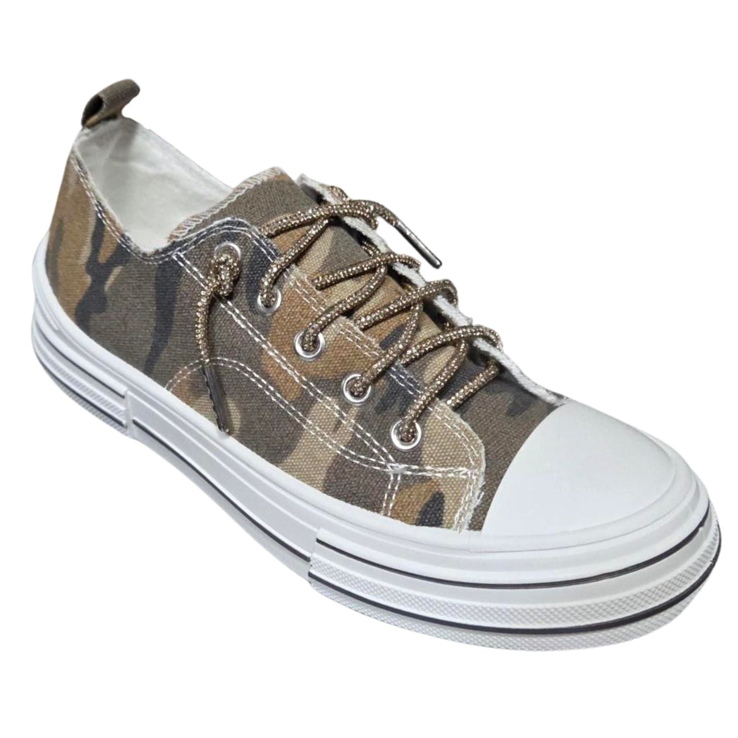 Very G Womens Aman Camo Lace Up Canvas Sneaker, Sand