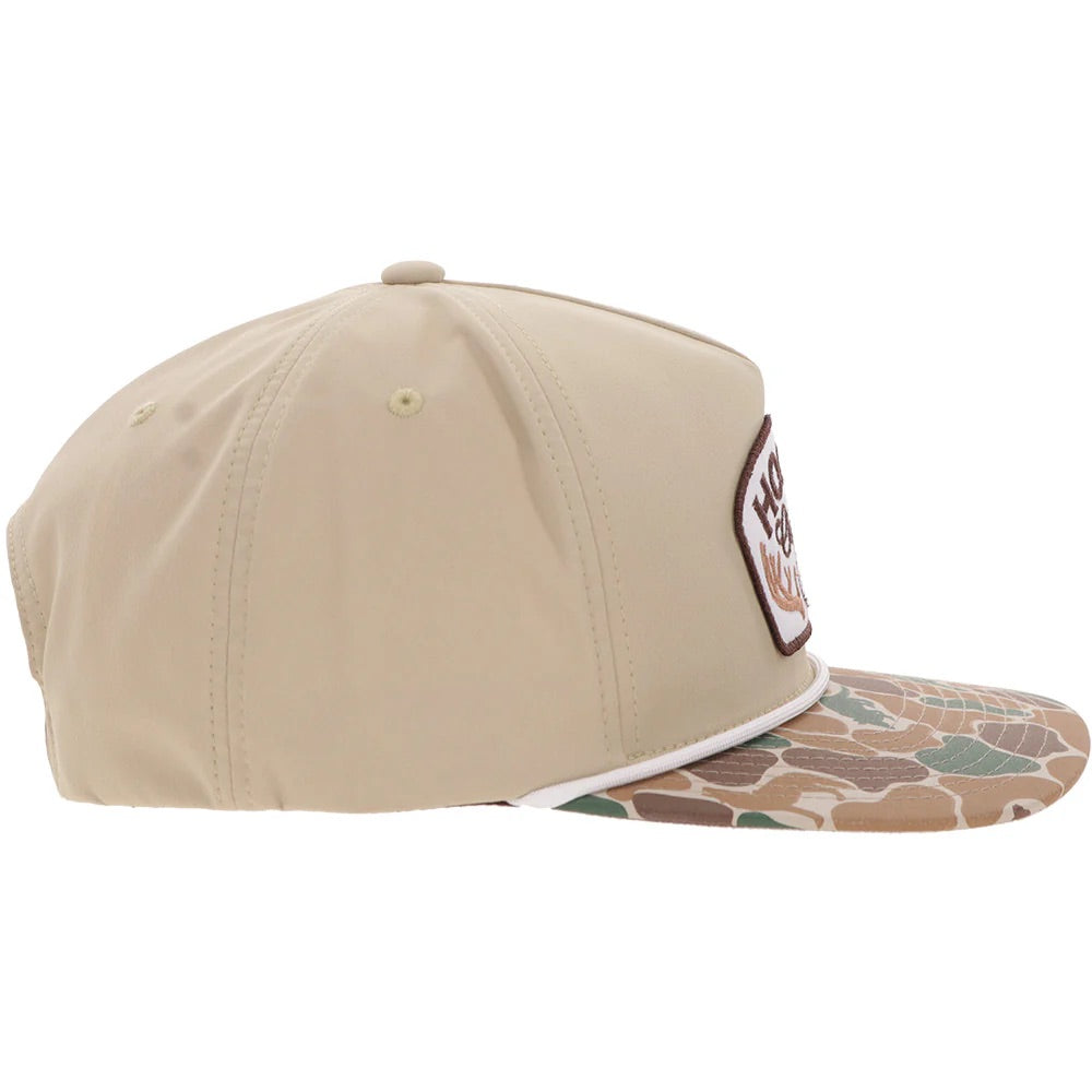 Hooey Mens "Outfitters" Curved Bill Snapback Hat- Tan/Camo w/Brown Patch
