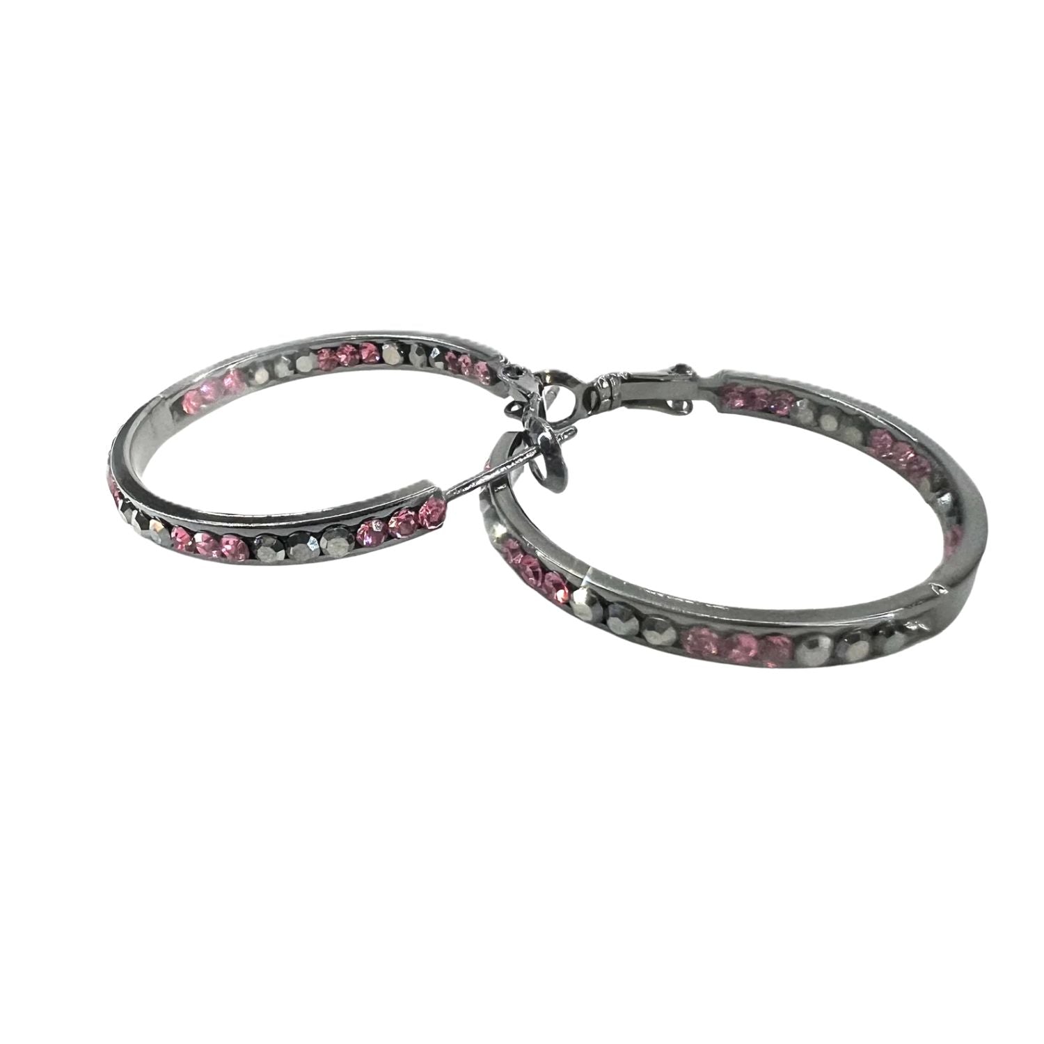 Jacqueline Kent Inside Out Chaparral Crystal Hoop Earrings (Black/Pink, 30MM)