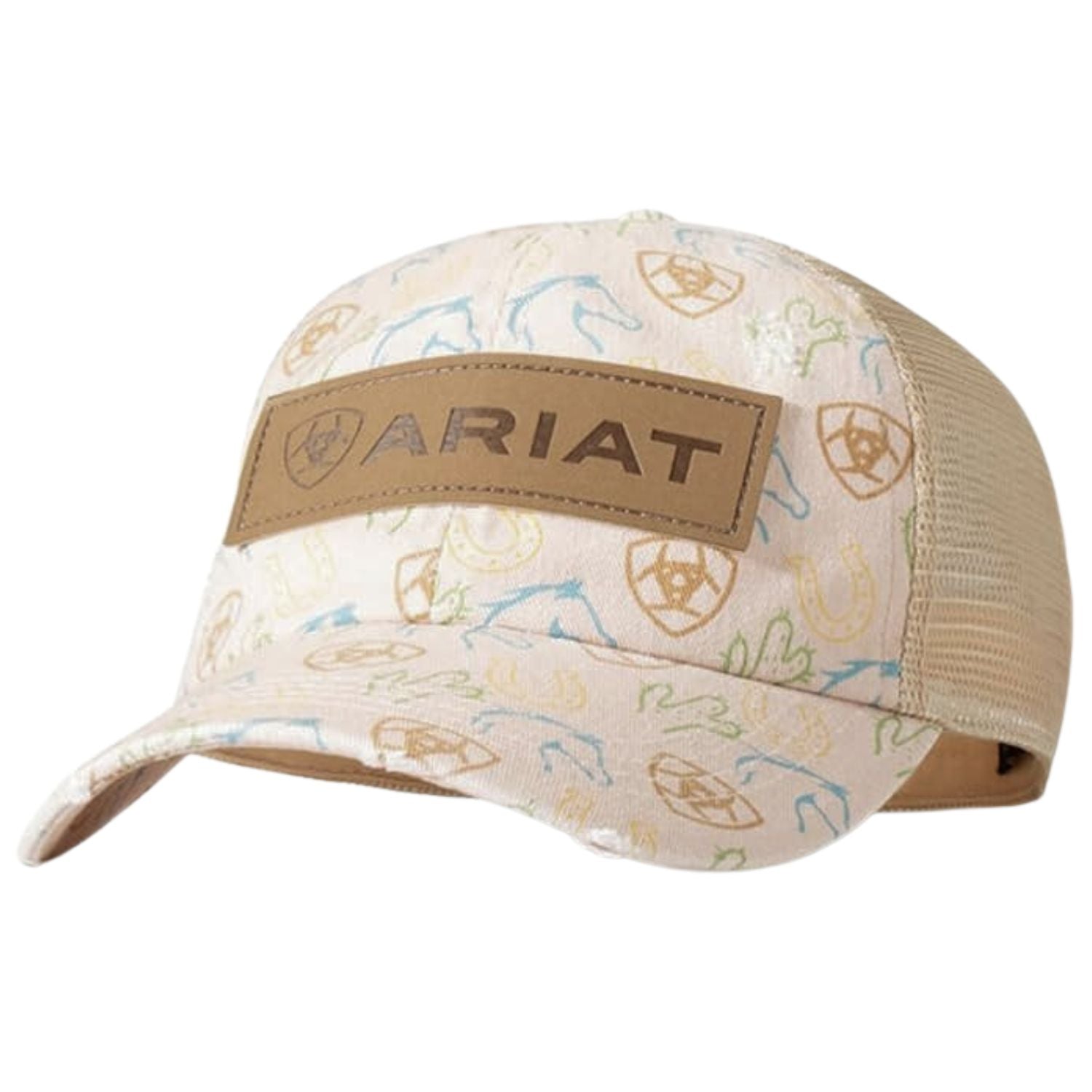 Ariat Womens Horseshoe Cactus Print Ponyflo Adjustable Cap Hat, Pink
