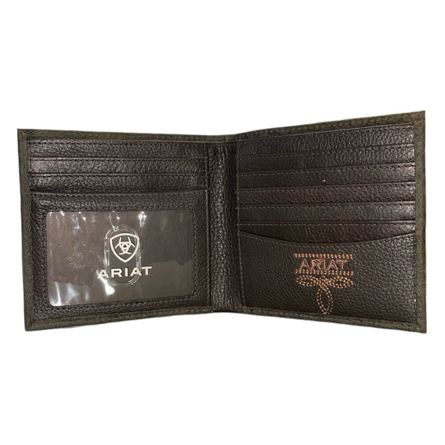 Ariat Mens Embroidered Logo Bull Hide Leather Bifold Wallet