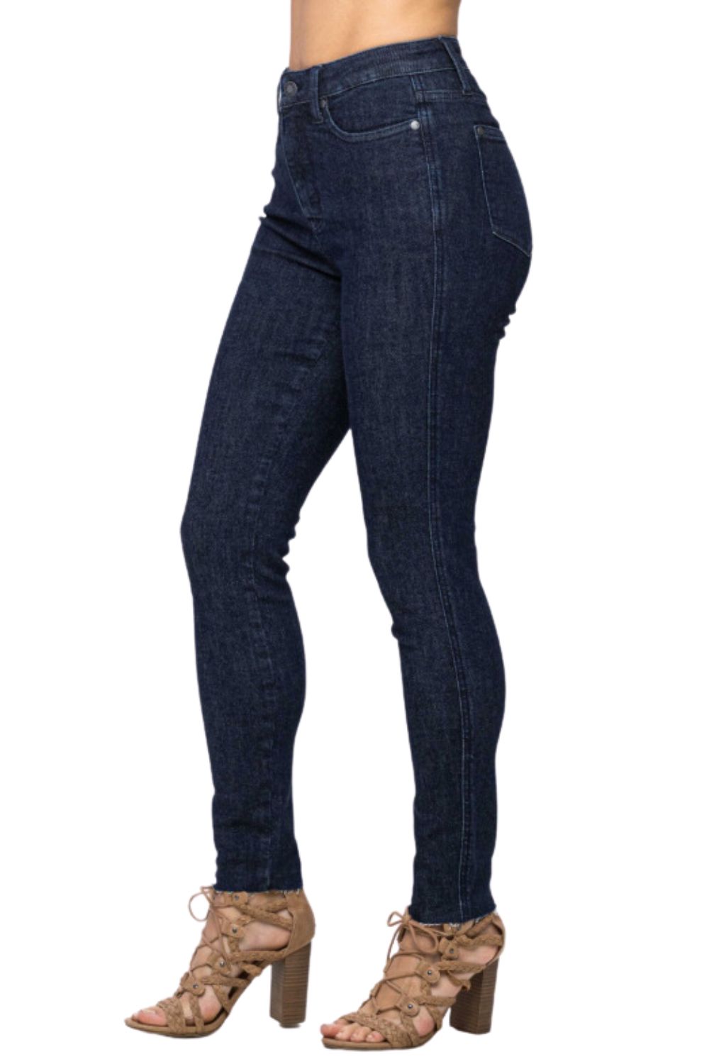 Judy Blue Womens High Waist Control Top Raw Hem Skinny Jeans